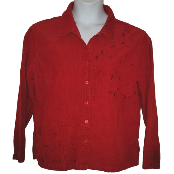 #169 Basic Editions- Red Corduroy button-up top. sze. L - Picture 8 of 8